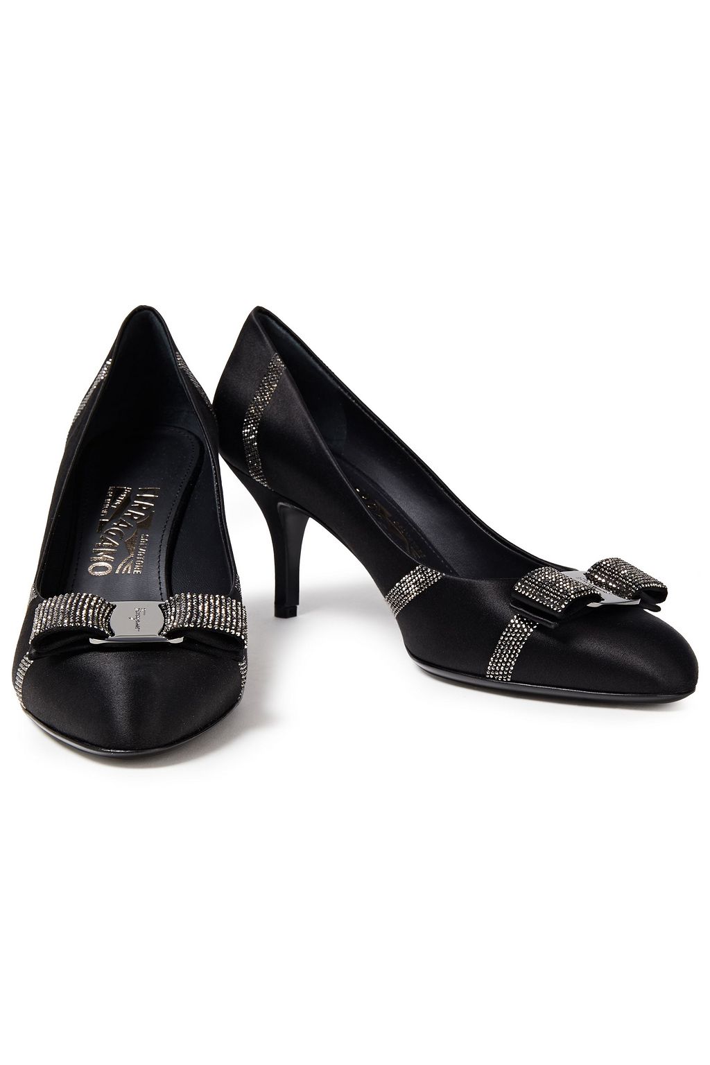 FERRAGAMO Carla embellished satin pumps