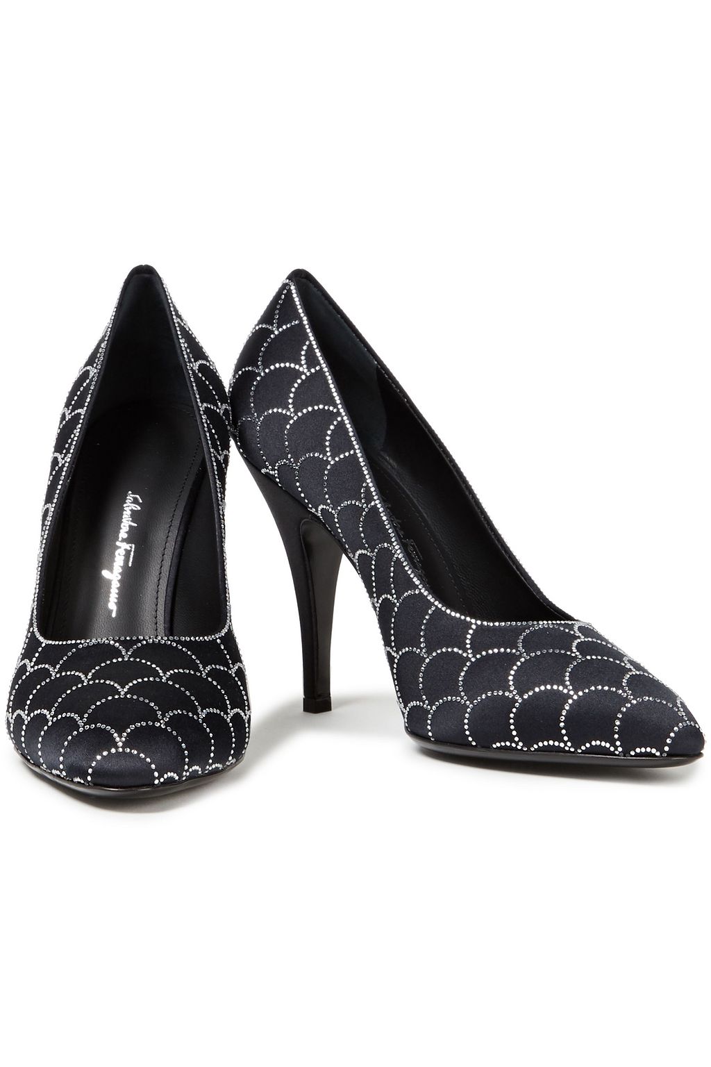 FERRAGAMO Judy crystal-embellished satin pumps