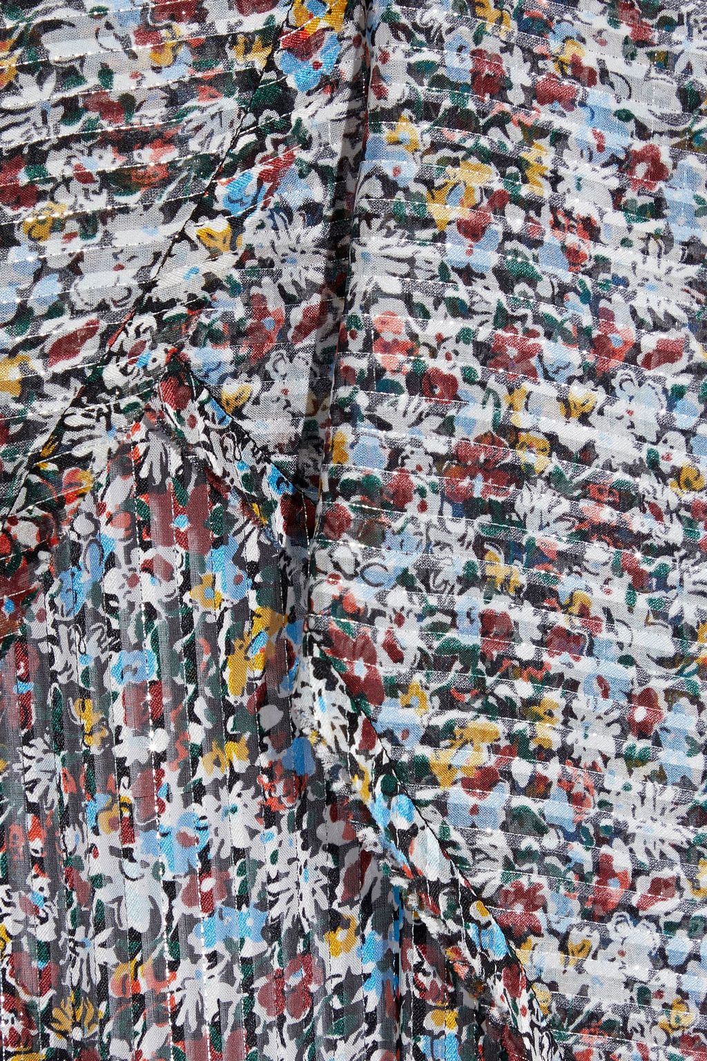 VICTORIA BECKHAM Slip Dress in Maxilänge aus Metallic-Chiffon mit floralem Print und Drapierung