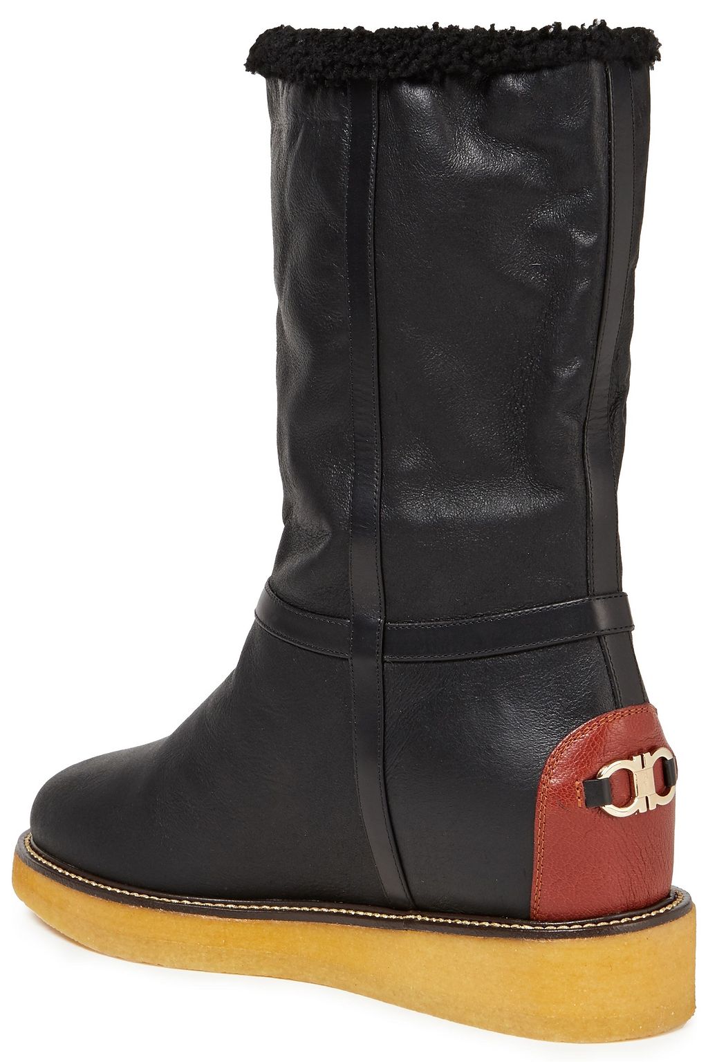 FERRAGAMO Cinisi leather-trimmed shearling ankle boots