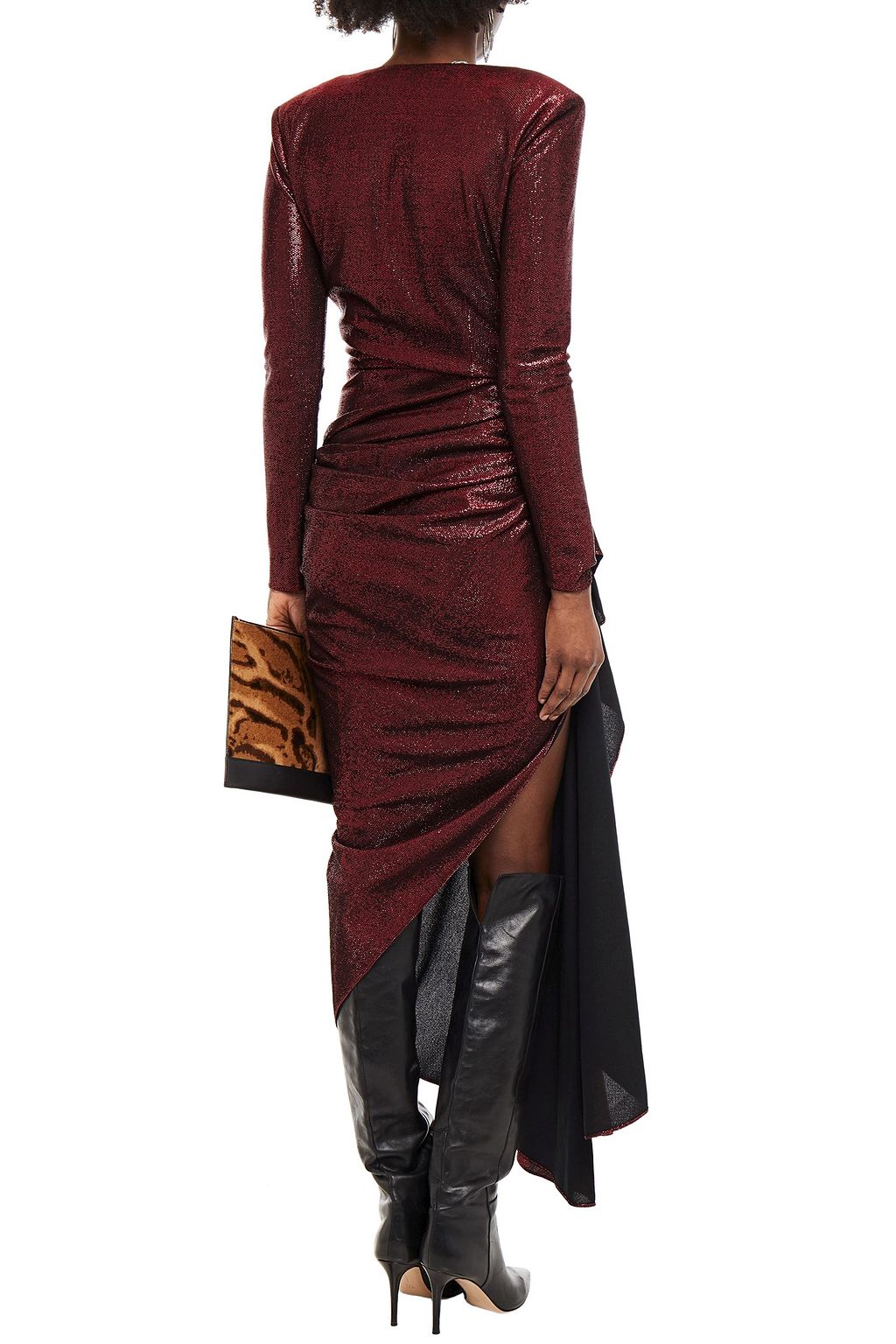 REDEMPTION Cindy wrap-effect draped lamé midi dress
