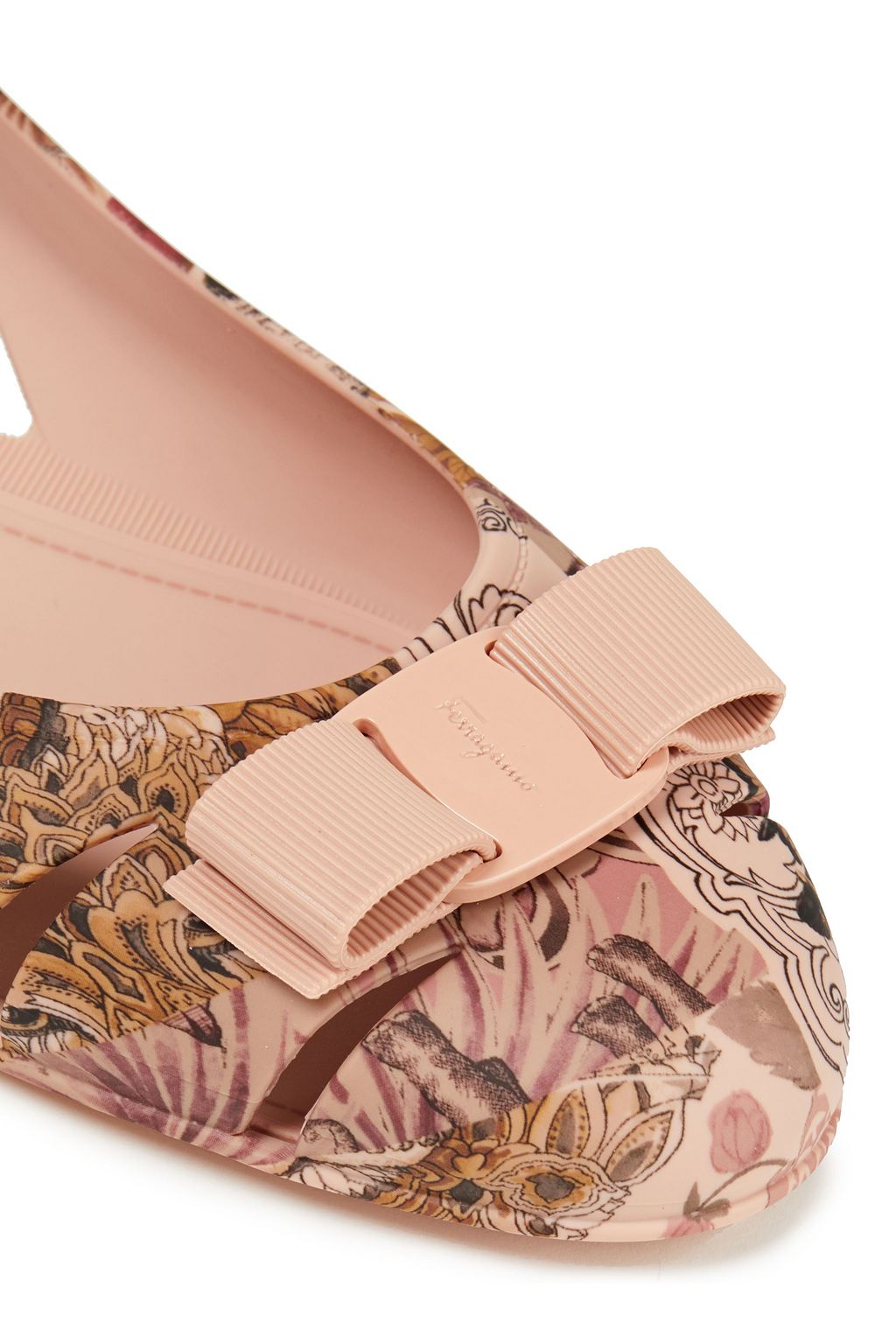 FERRAGAMO Vara Jelly bow-embellished printed rubber ballet flats