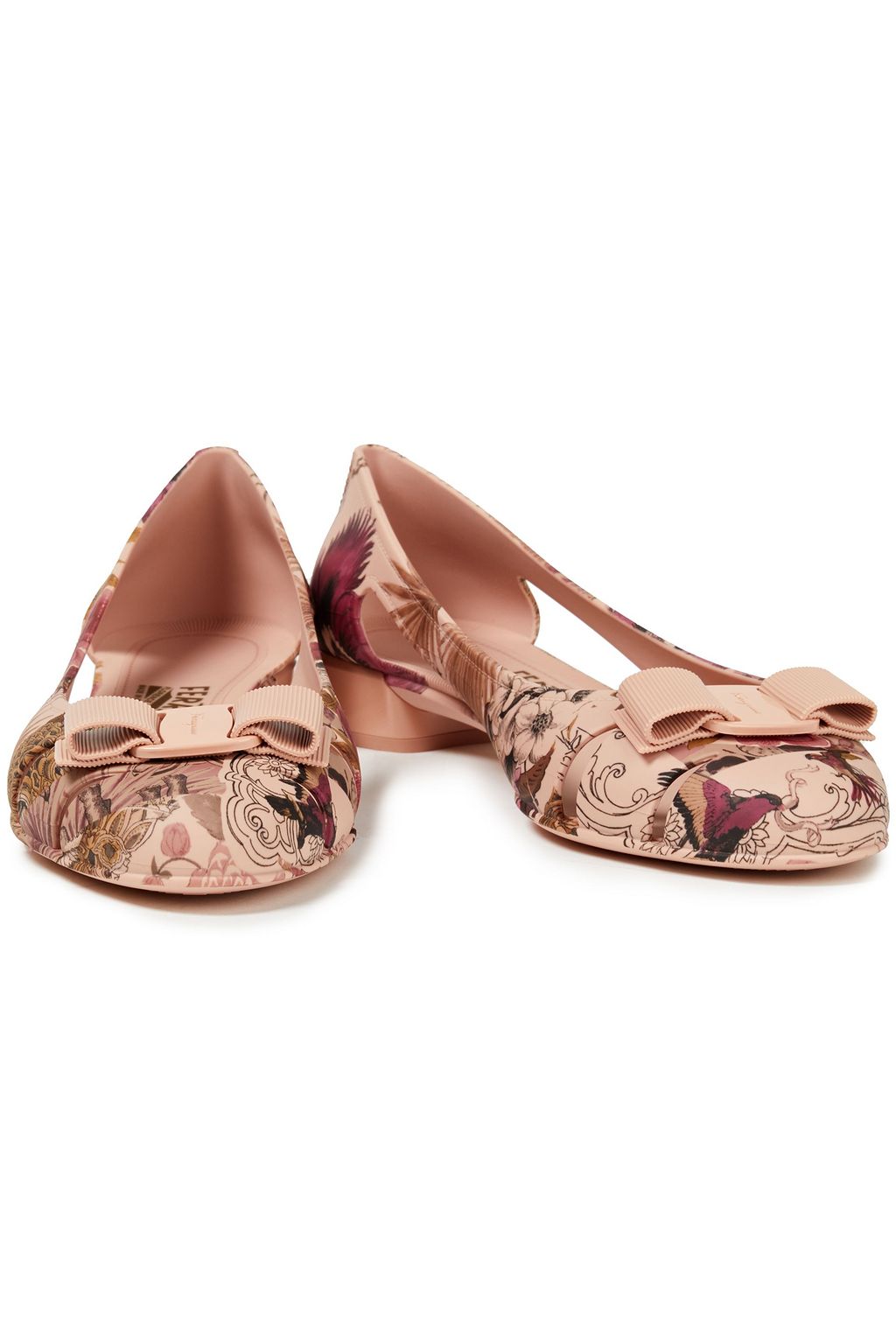 FERRAGAMO Vara Jelly bow-embellished printed rubber ballet flats