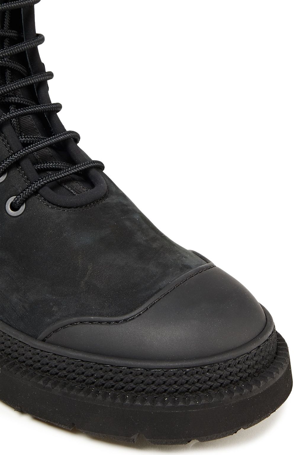 FERRAGAMO Neoprene-trimmed nubuck combat boots