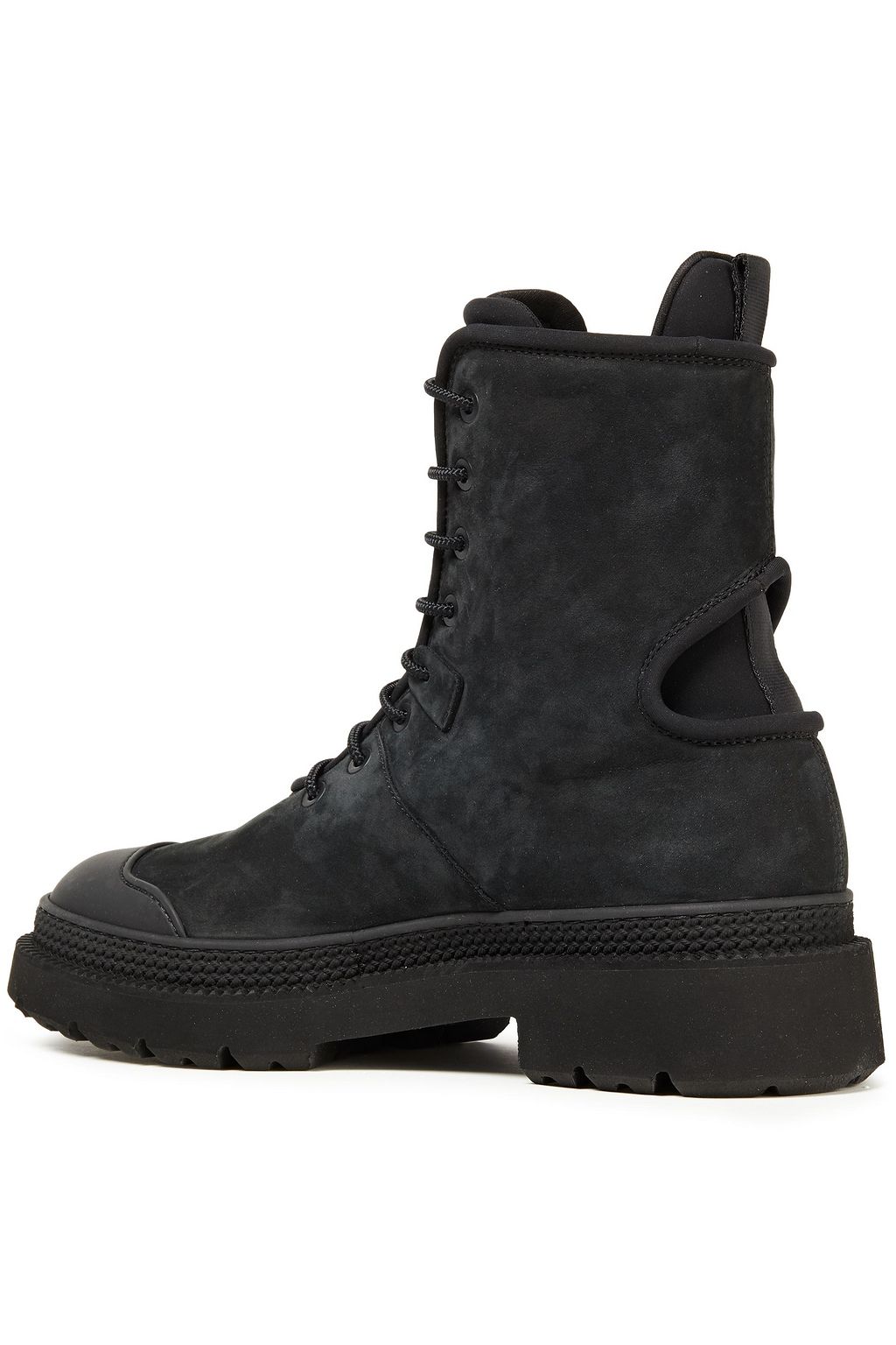 FERRAGAMO Neoprene-trimmed nubuck combat boots