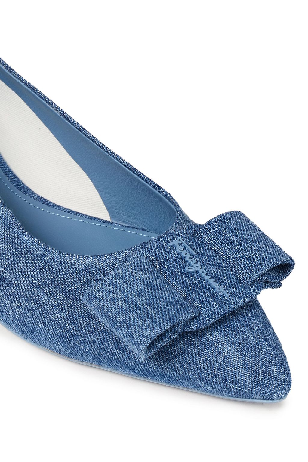 FERRAGAMO Viva bow-embellished denim point-toe flats