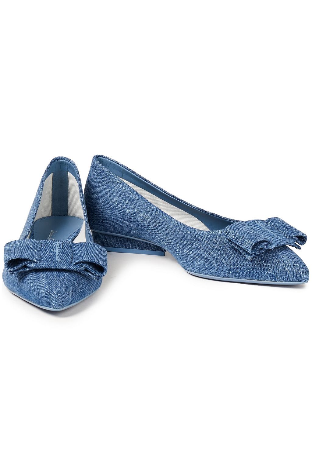 FERRAGAMO Viva bow-embellished denim point-toe flats