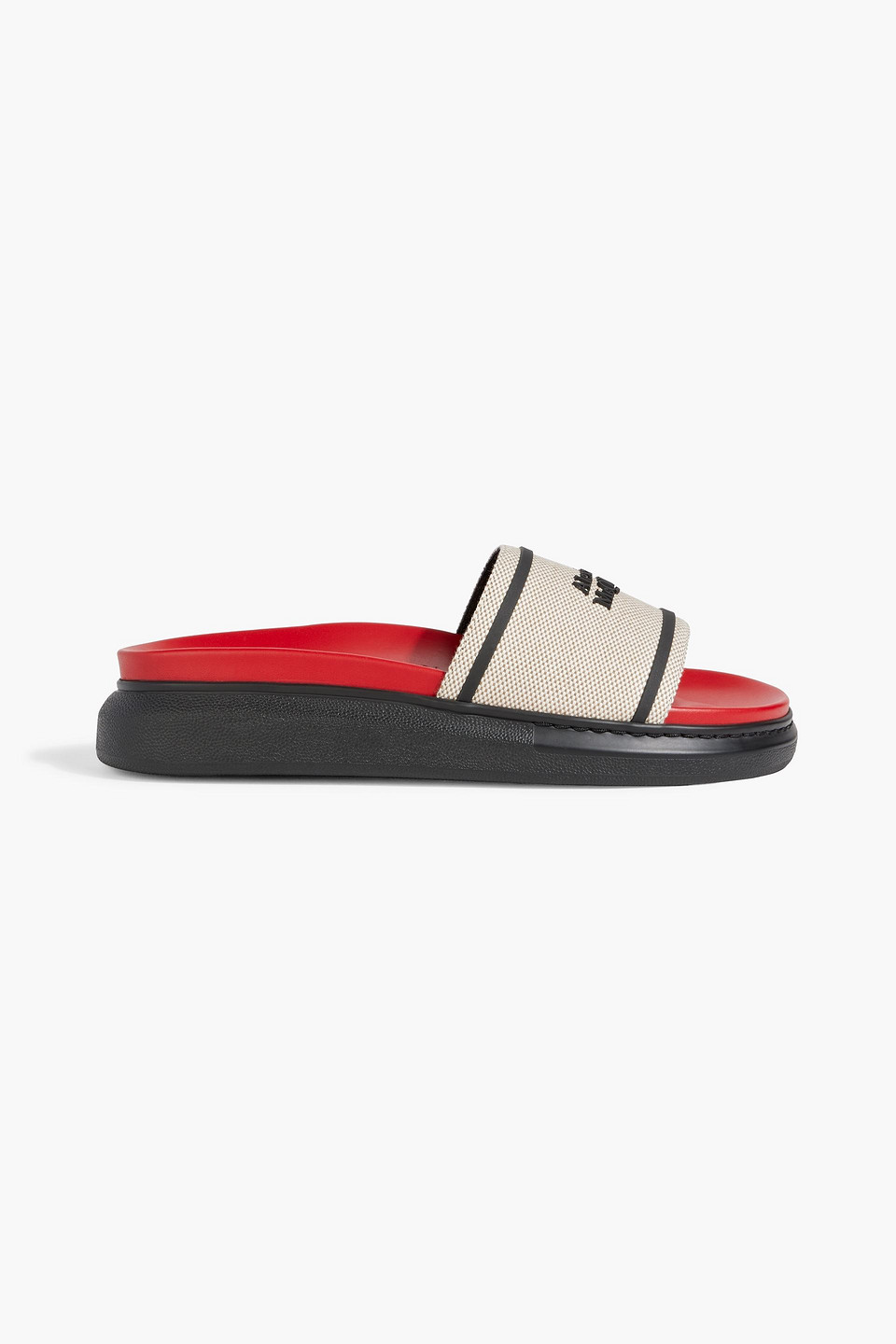 Alexander Mcqueen Hybrid Logo-embellished Canvas Slides In Beige