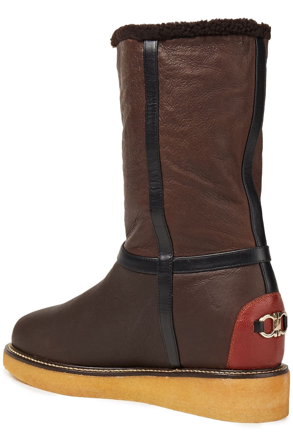 FERRAGAMO Cinisi leather-trimmed shearling ankle boots