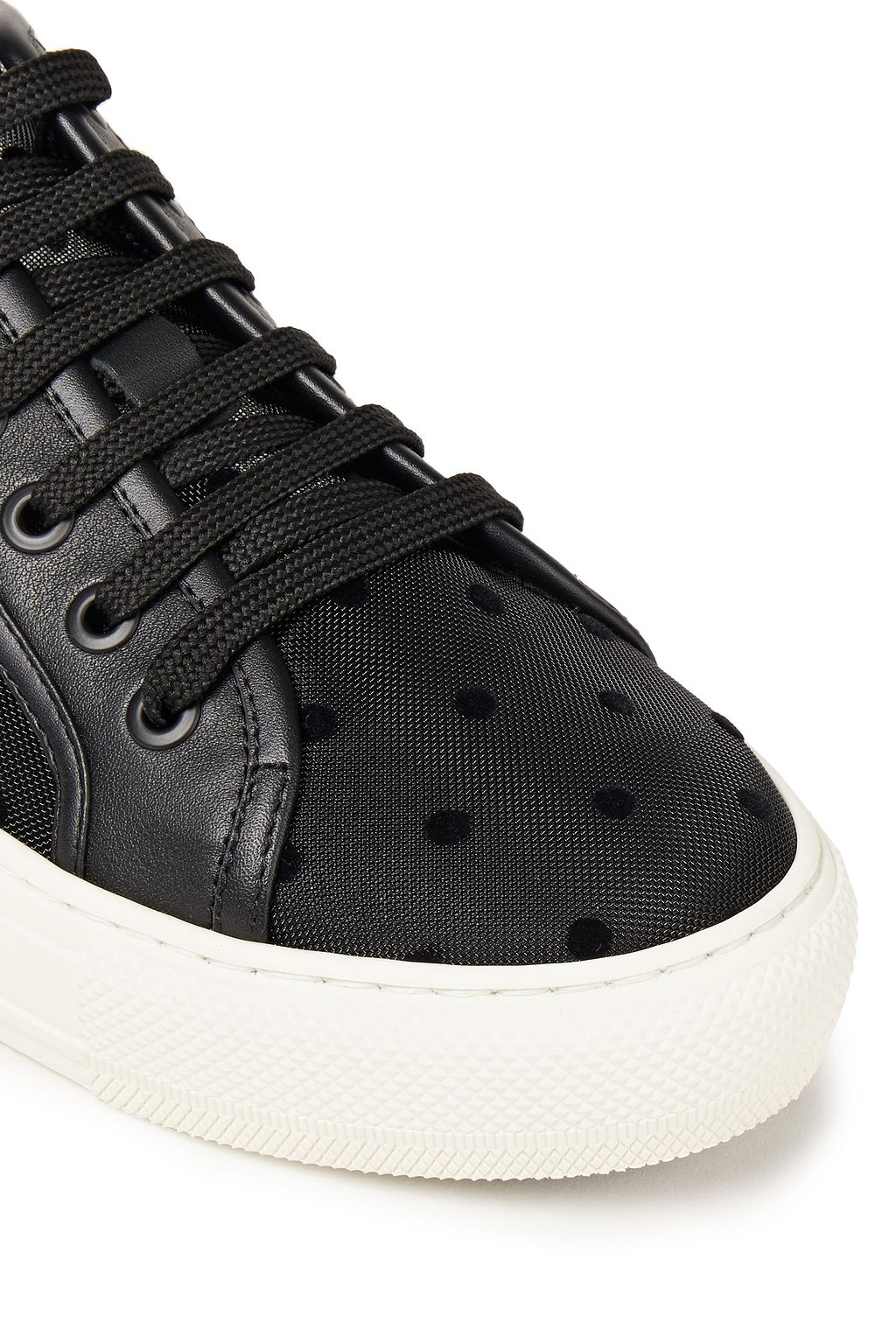 FERRAGAMO Leather-trimmed flocked mesh sneakers