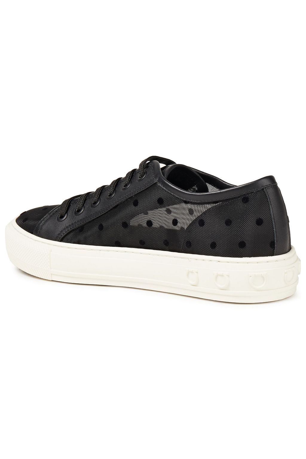 FERRAGAMO Leather-trimmed flocked mesh sneakers