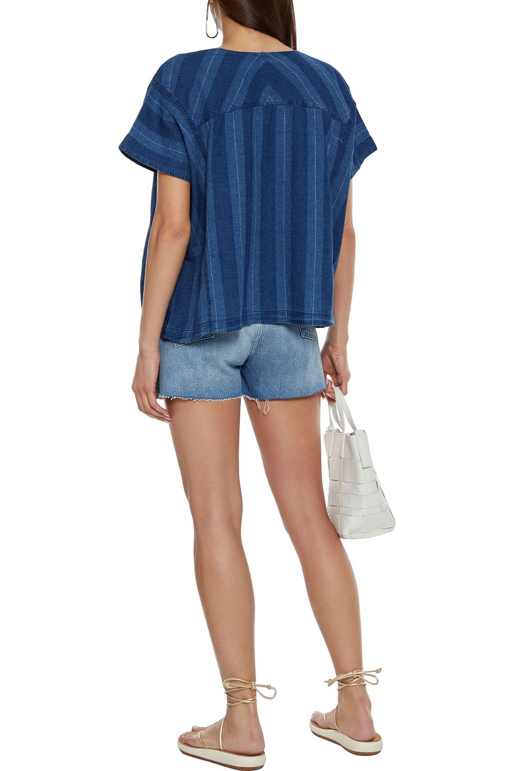 JOIE Theola striped linen and cotton-blend chambray top