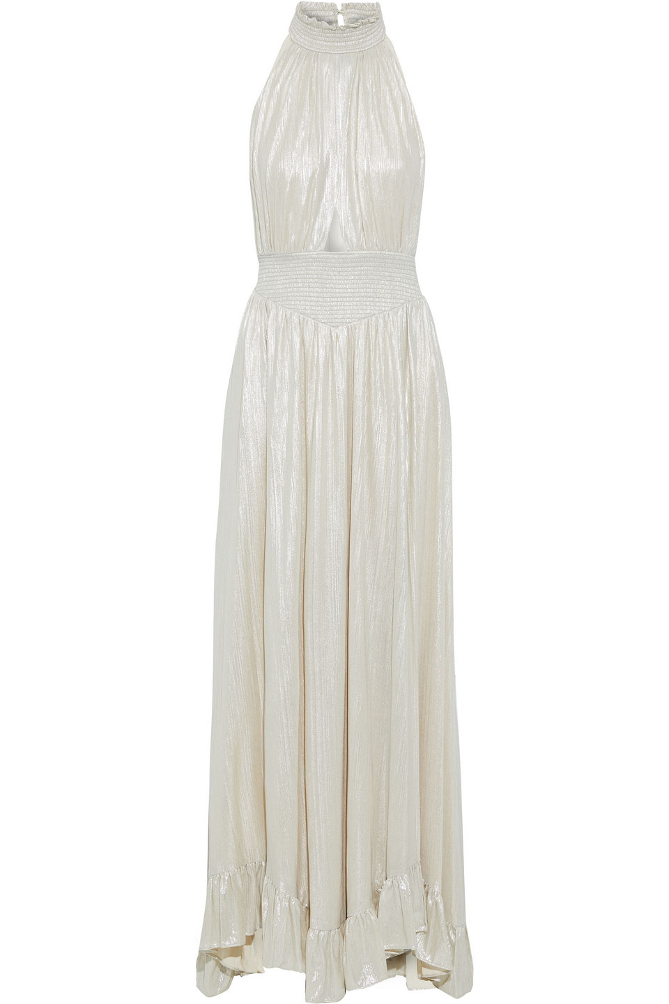 retrofête - carly cutout shirred lamé gown - metallic - l