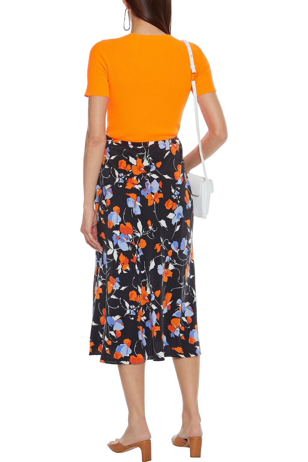 JOIE Brystal fluted floral-print silk crepe de chine midi skirt