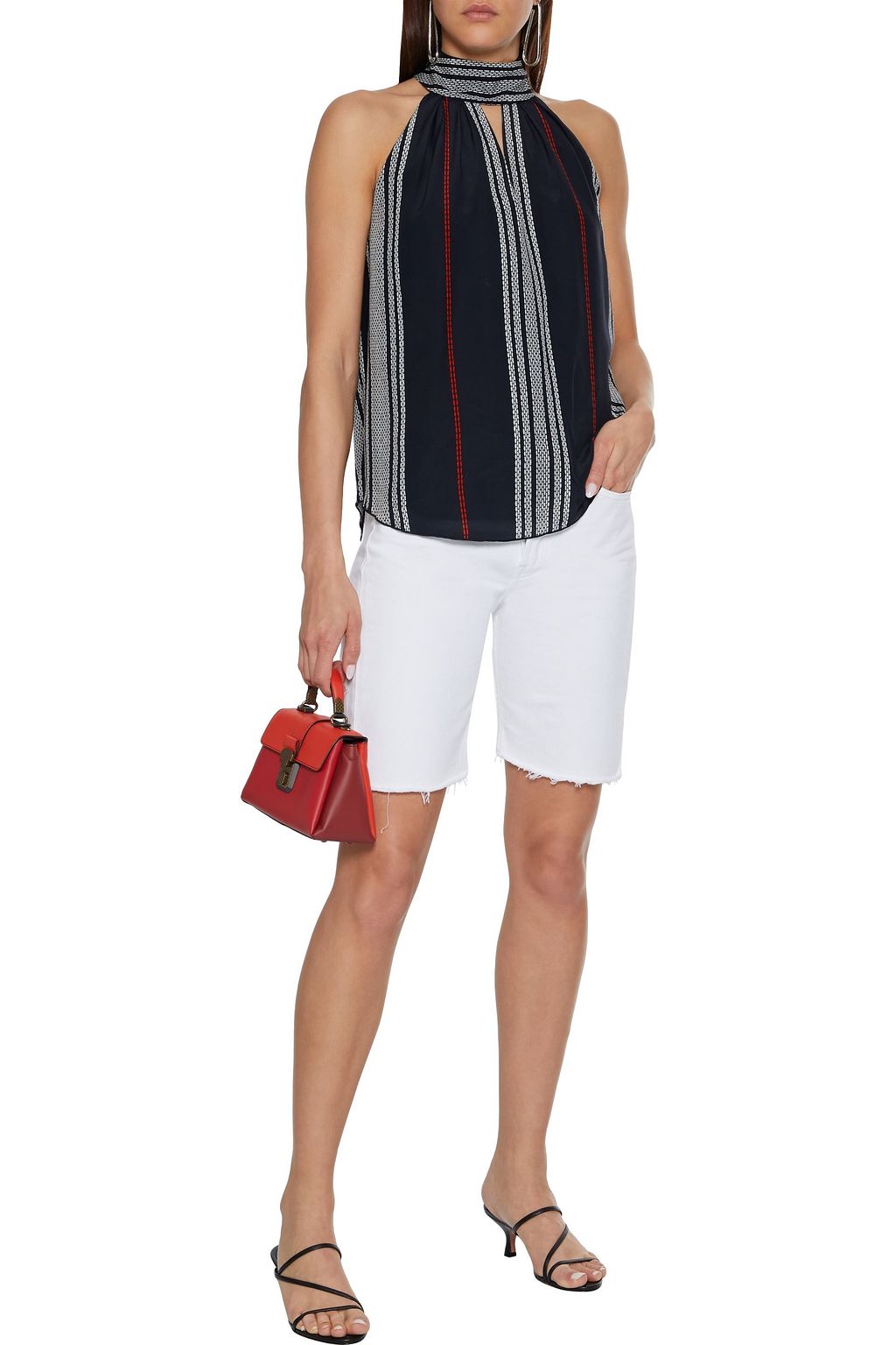 JOIE Eleora pleated striped silk crepe de chine top