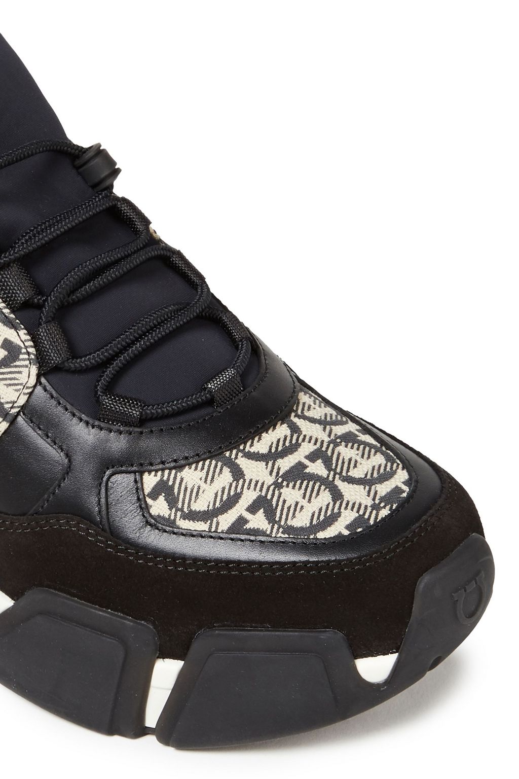 FERRAGAMO Leather, suede, neoprene and jacquard sneakers
