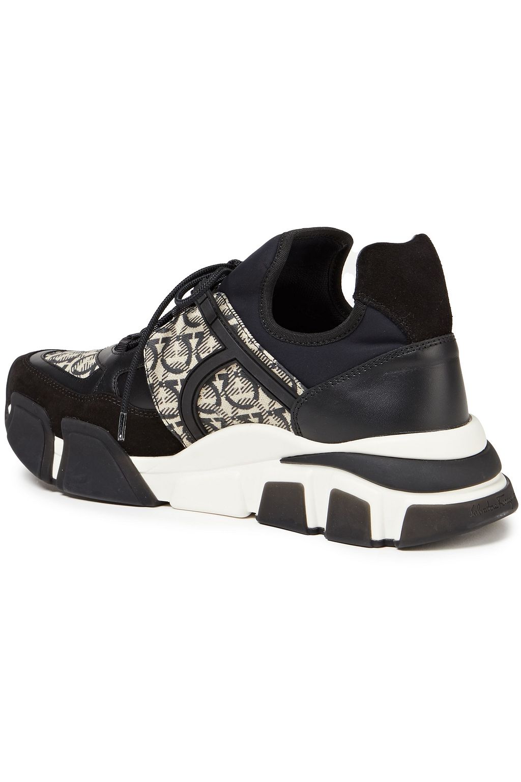 FERRAGAMO Leather, suede, neoprene and jacquard sneakers