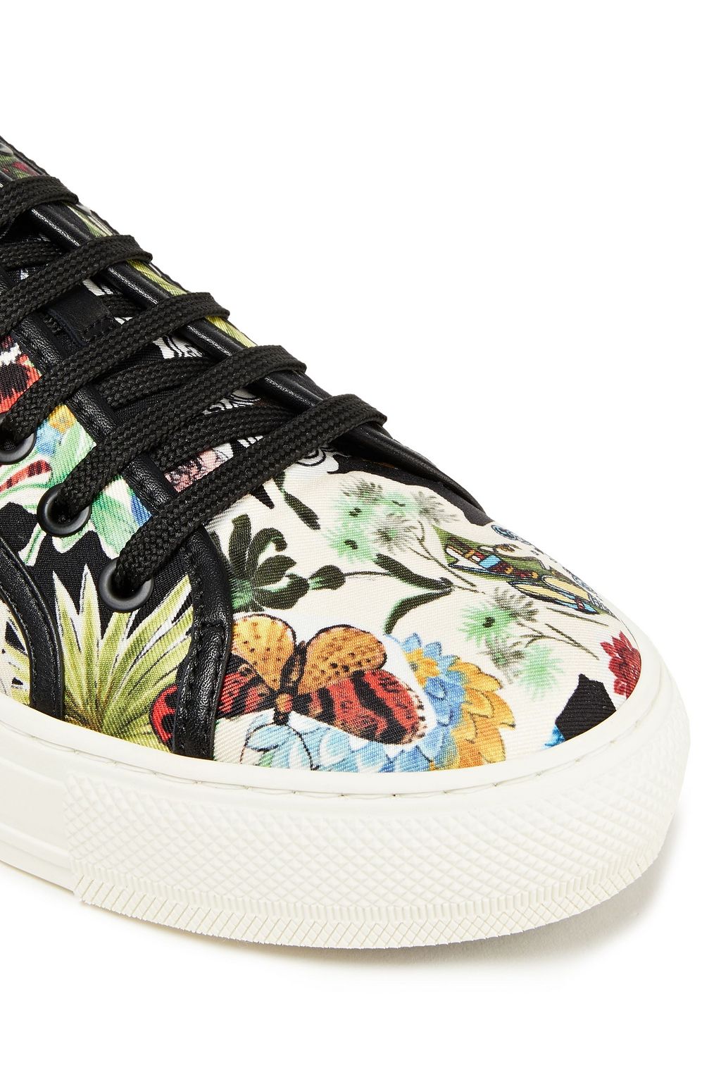 FERRAGAMO Borg leather-trimmed printed twill sneakers