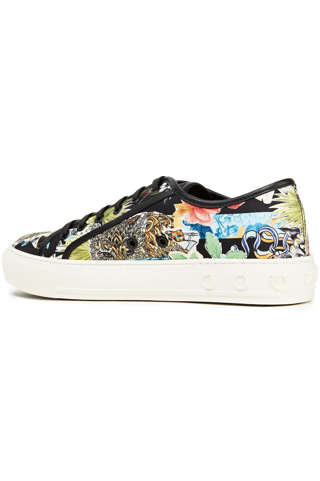 FERRAGAMO Borg leather-trimmed printed twill sneakers