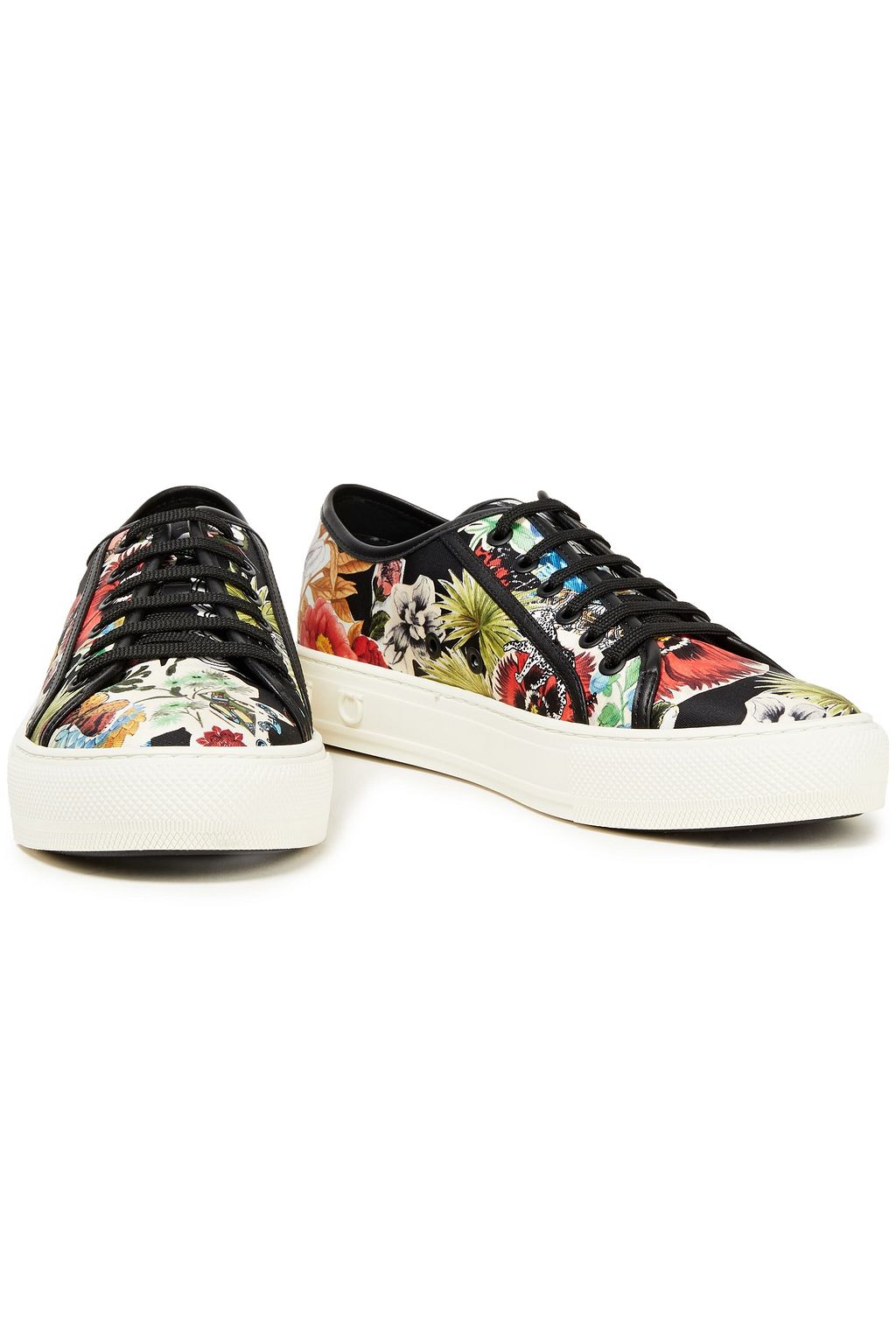 FERRAGAMO Borg leather-trimmed printed twill sneakers