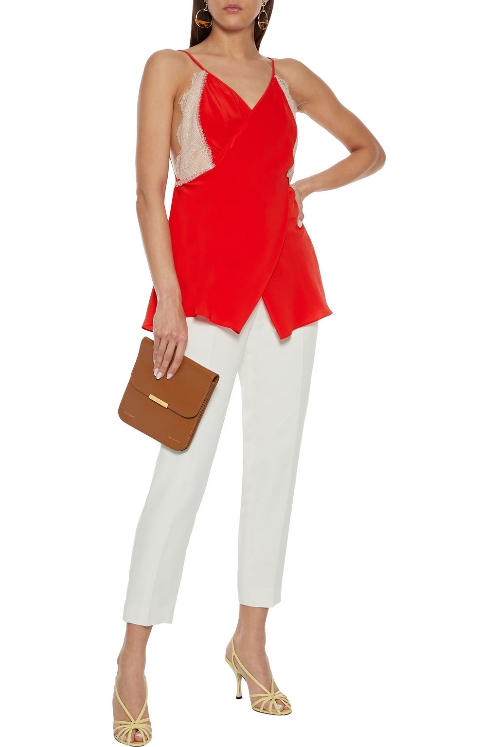 VICTORIA BECKHAM Draped lace-trimmed silk crepe de chine camisole