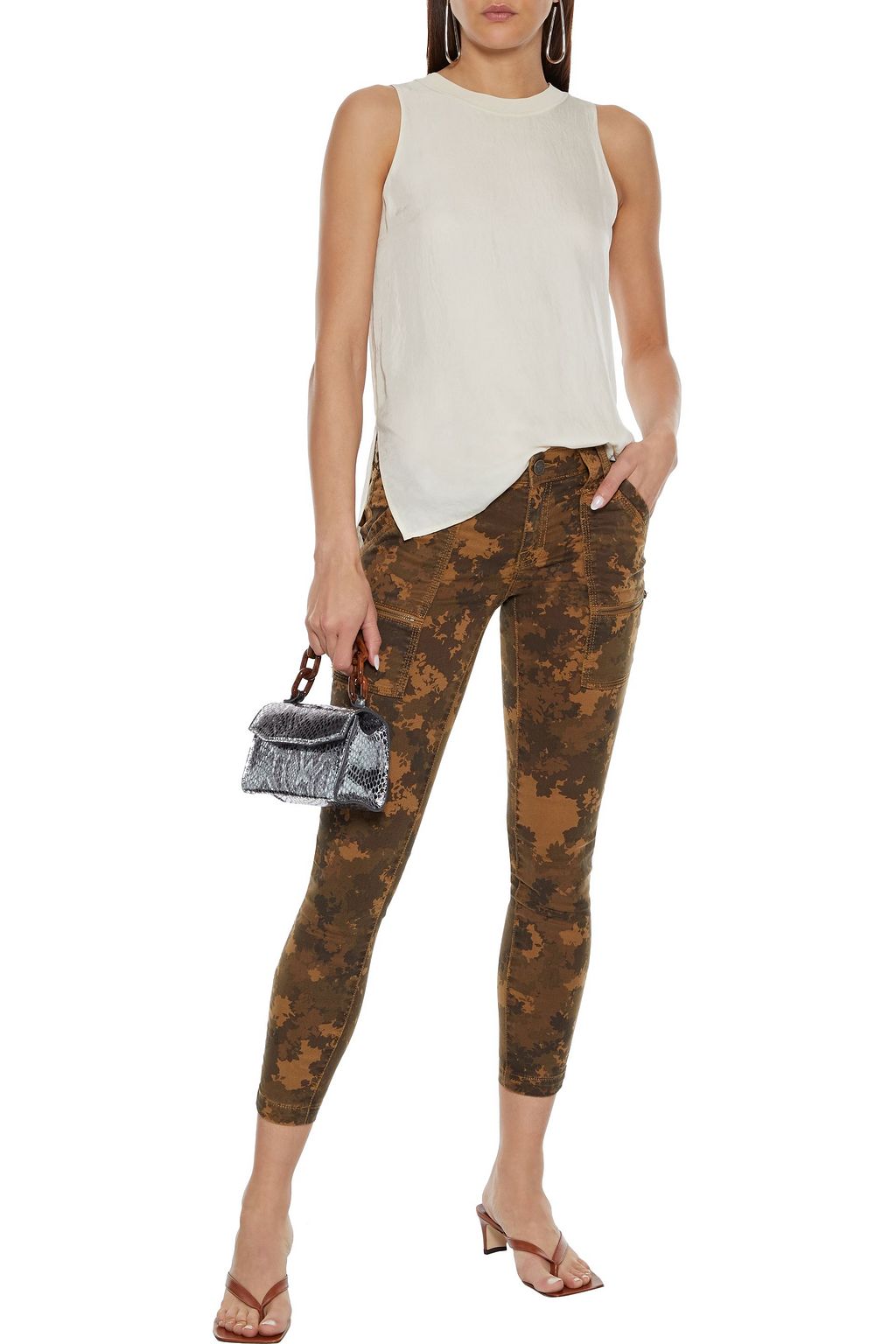 JOIE Park cropped printed cotton-blend twill skinny pants