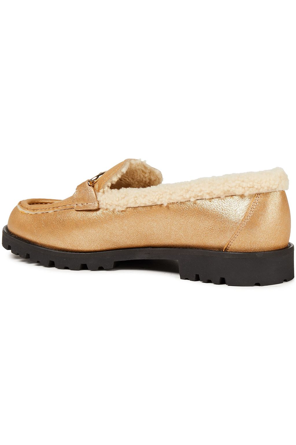 FERRAGAMO Shearling-lined metallic leather loafers