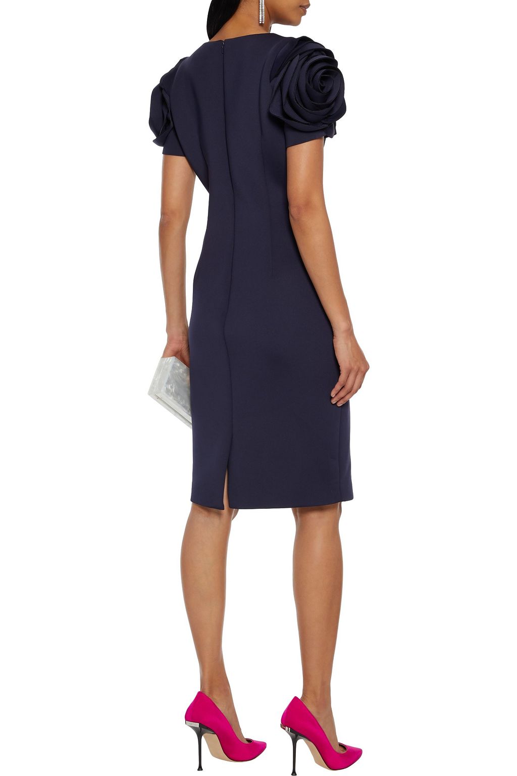 BADGLEY MISCHKA Floral-appliquéd stretch-ponte dress