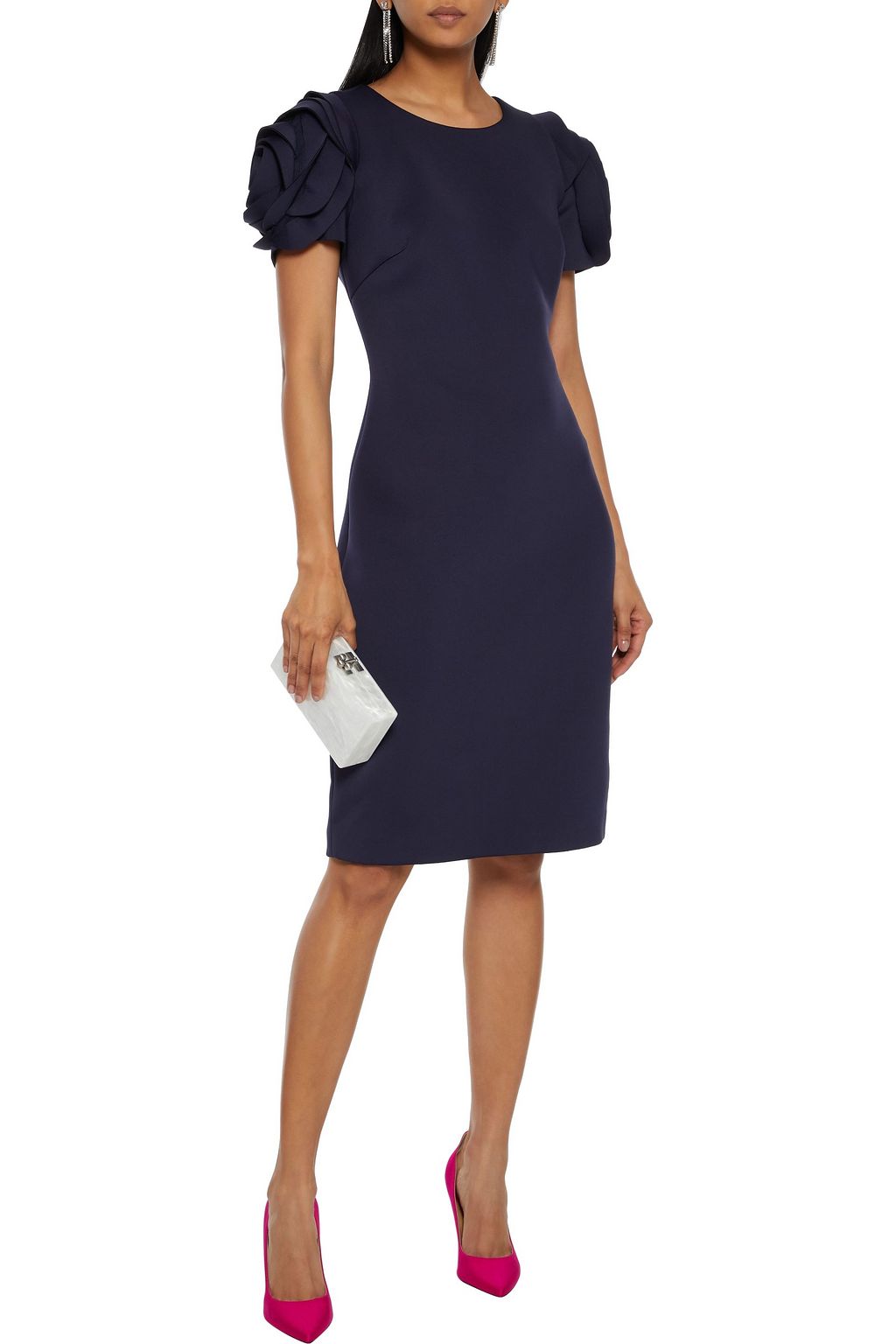 BADGLEY MISCHKA Floral-appliquéd stretch-ponte dress