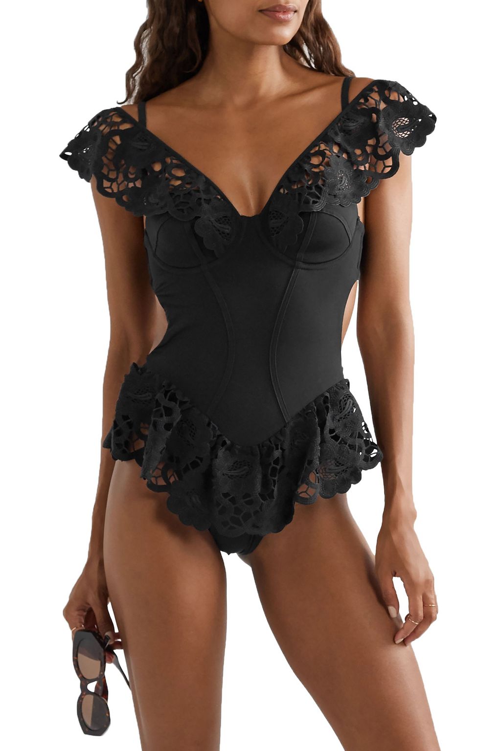 AGENT PROVOCATEUR Daize lace-trimmed open-back underwired swimsuit