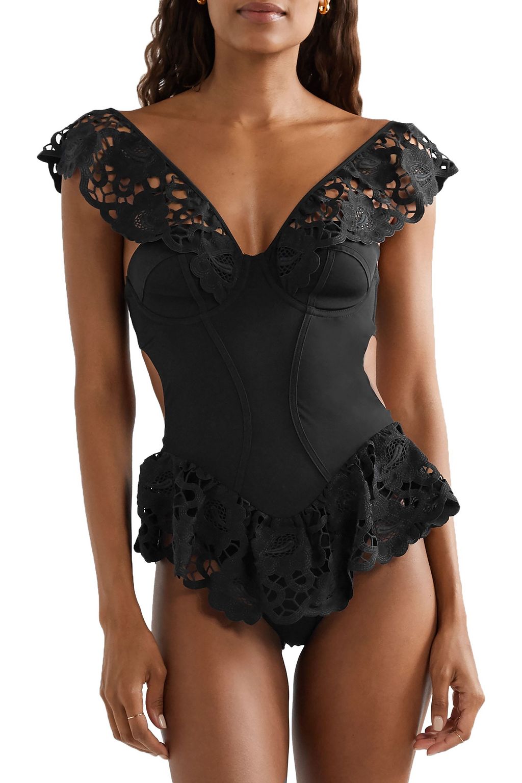 AGENT PROVOCATEUR Daize lace-trimmed open-back underwired swimsuit