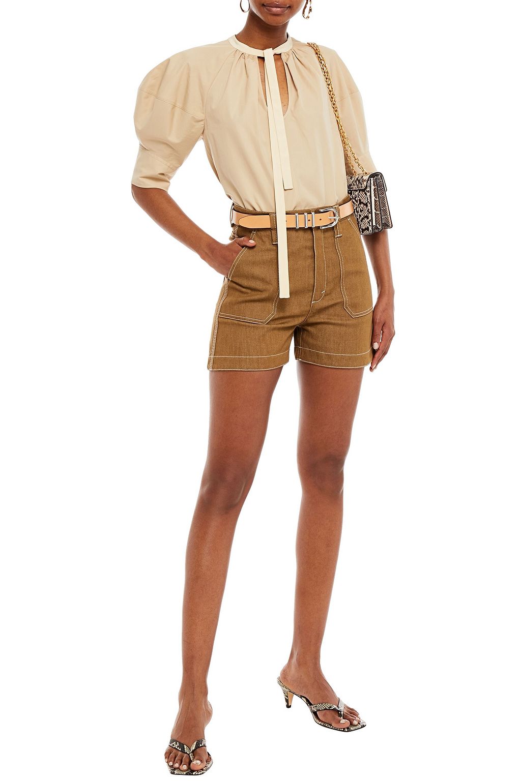 CHLOÉ Tie-neck cotton-poplin top