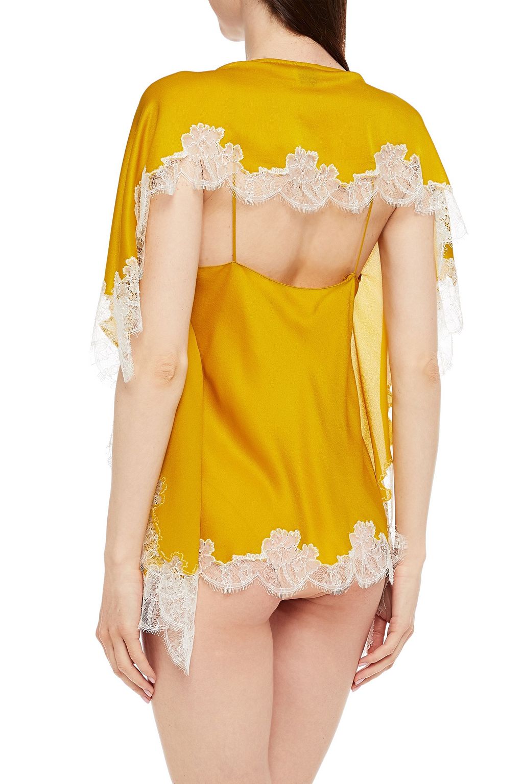 CARINE GILSON Lace-trimmed silk-satin crepe top