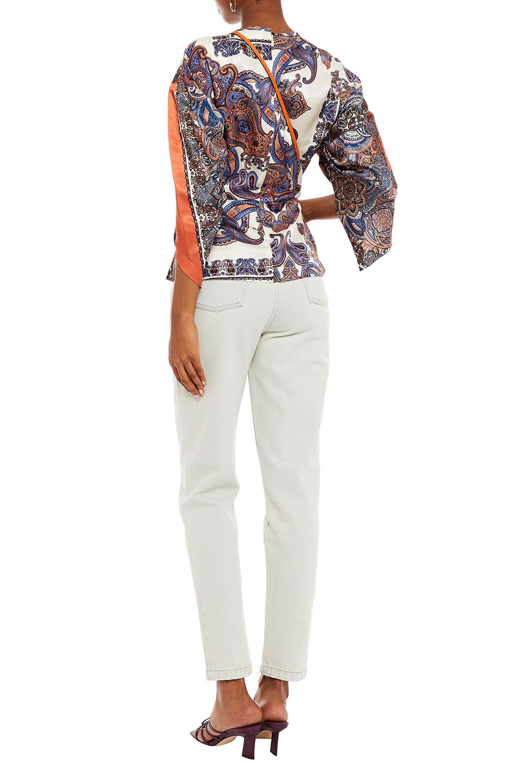 CHLOÉ Embroidered patchwork printed satin-twill and crepe top