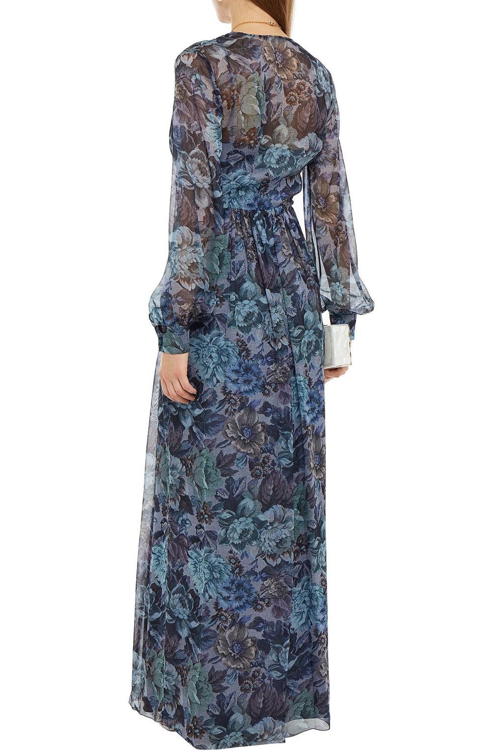 ALBERTA FERRETTI Wrap-effect pleated floral-print chiffon maxi dress