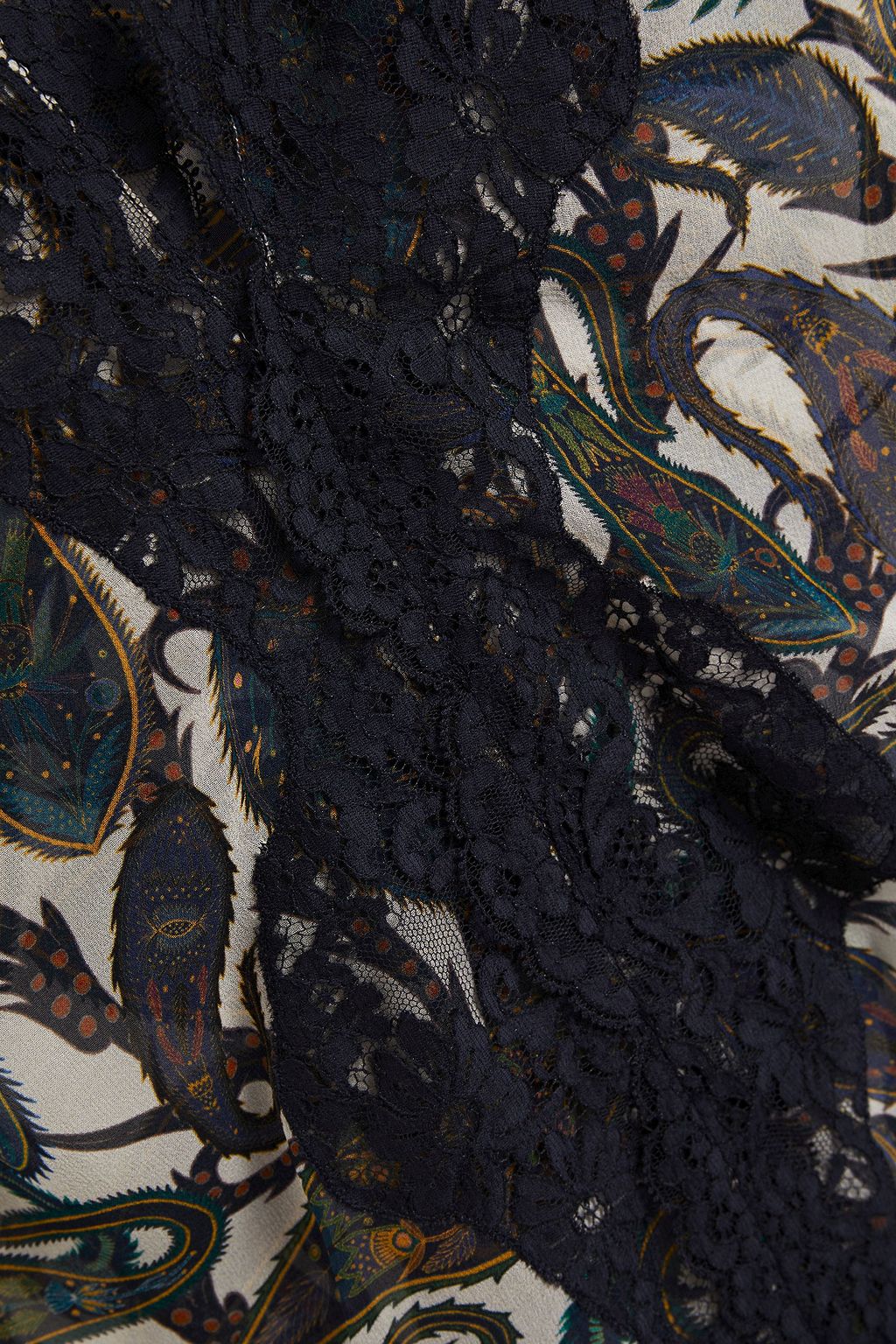 CHLOÉ Oberteil aus Seidenchiffon mit Spitzenbesatz und Print