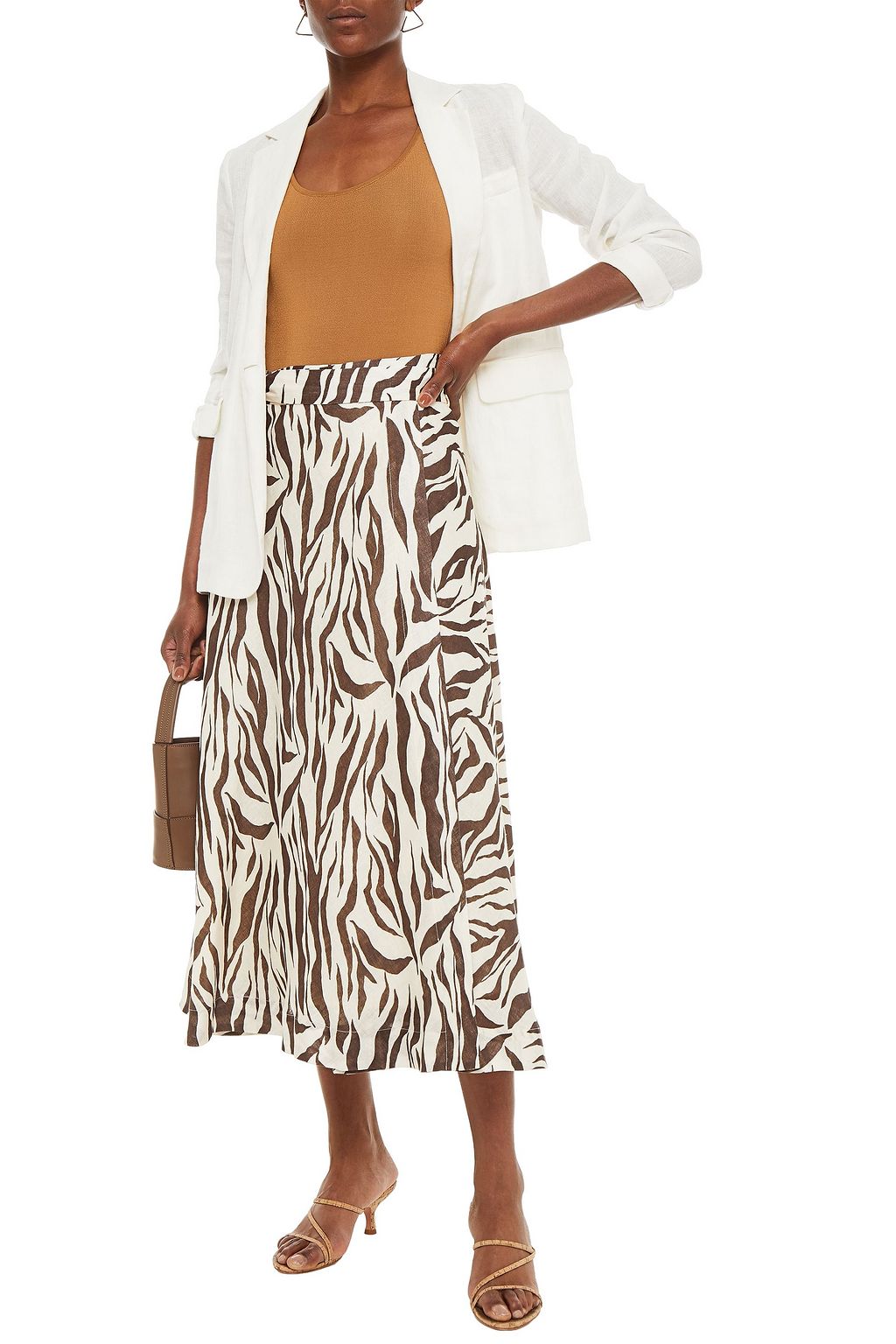ZIMMERMANN Fiesta zebra-print linen midi wrap skirt