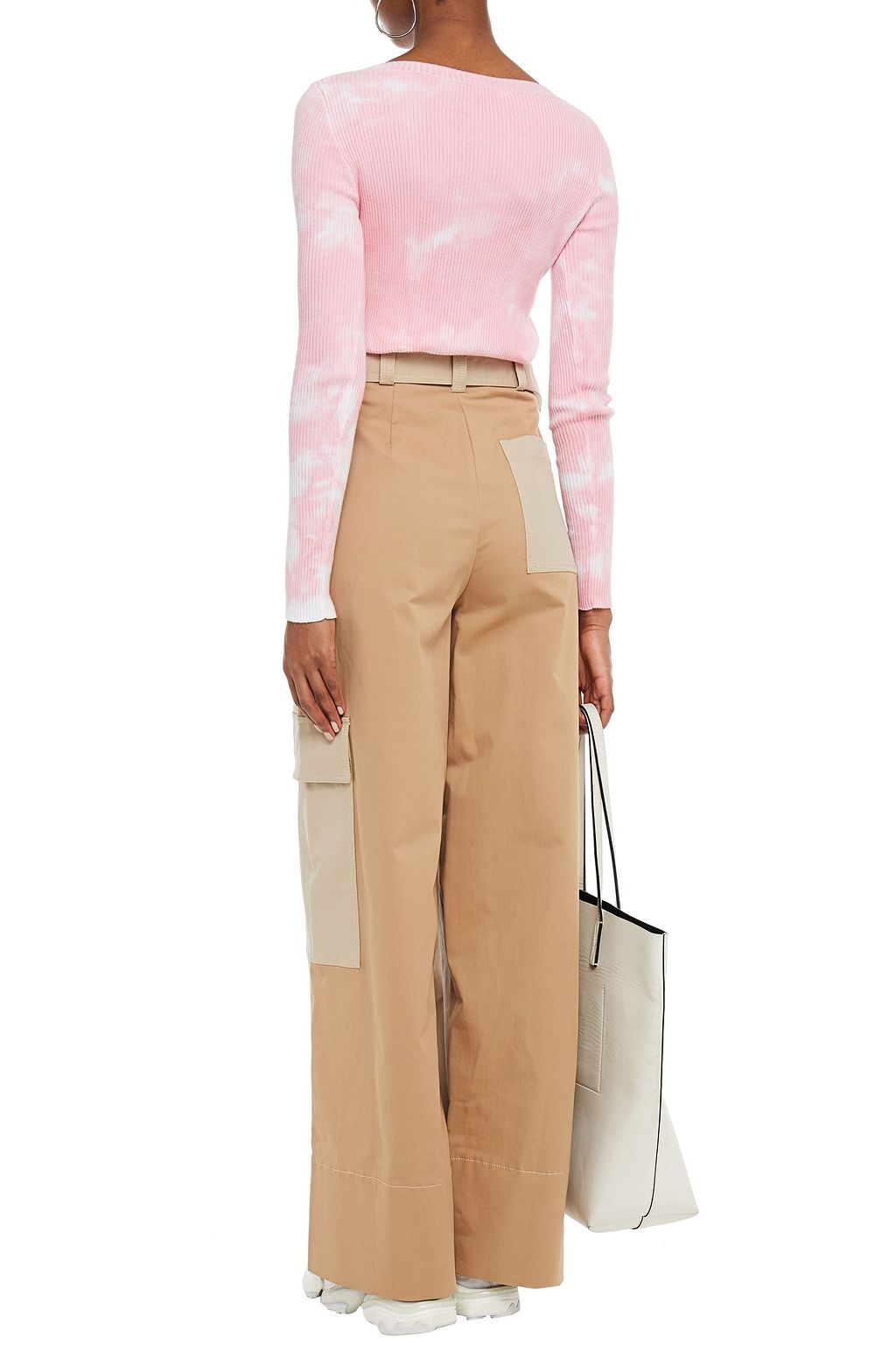 MSGM Belted two-tone cotton-blend twill wide-leg pants