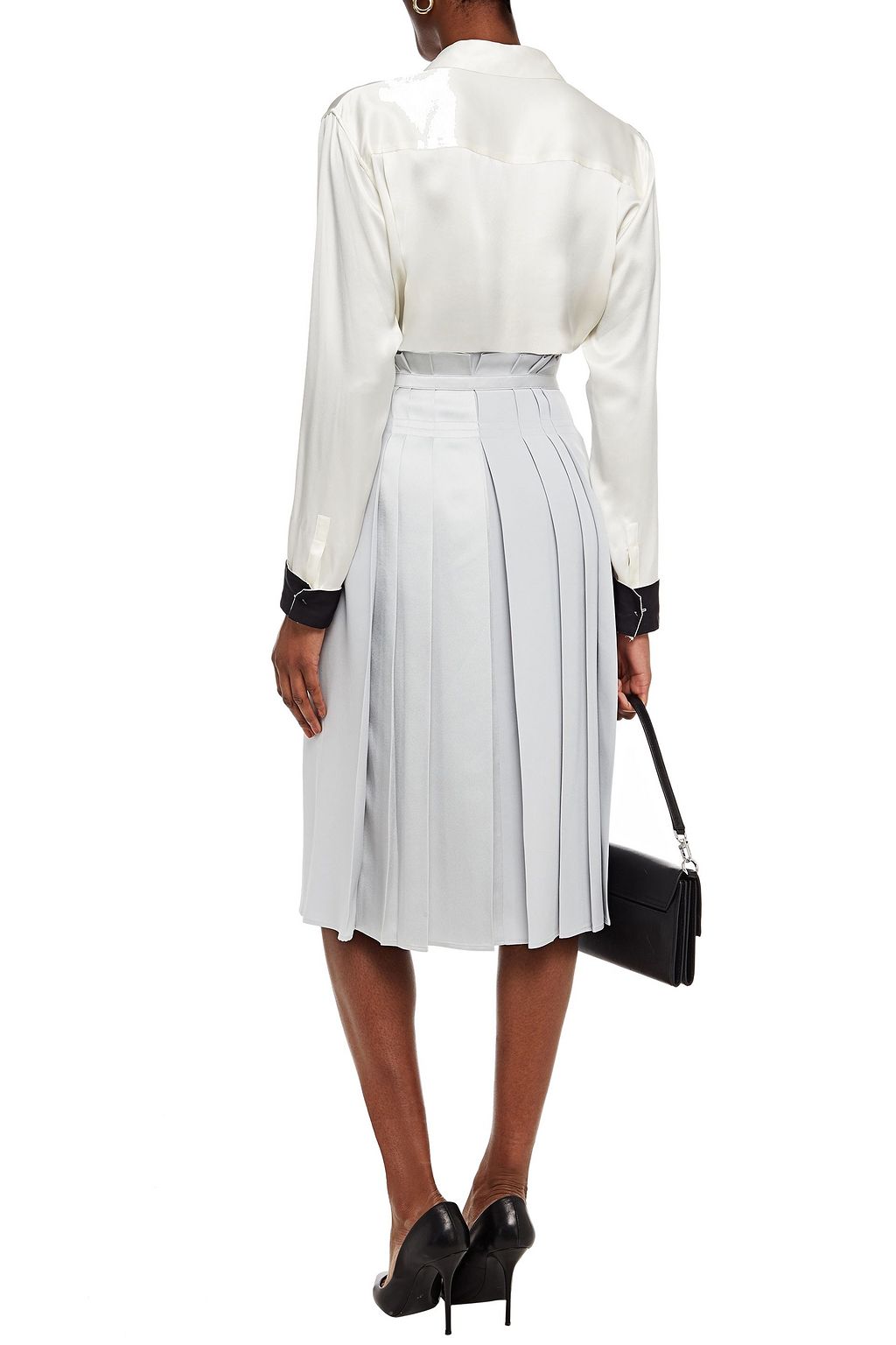 ALBERTA FERRETTI Pleated satin-paneled crepe midi skirt