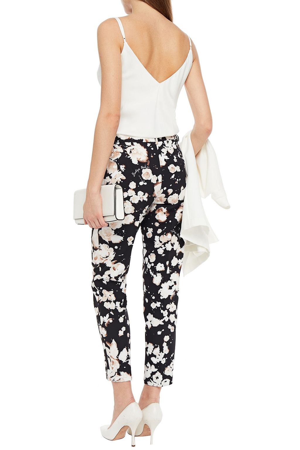 BOUTIQUE MOSCHINO Floral-print stretch-crepe tapered pants