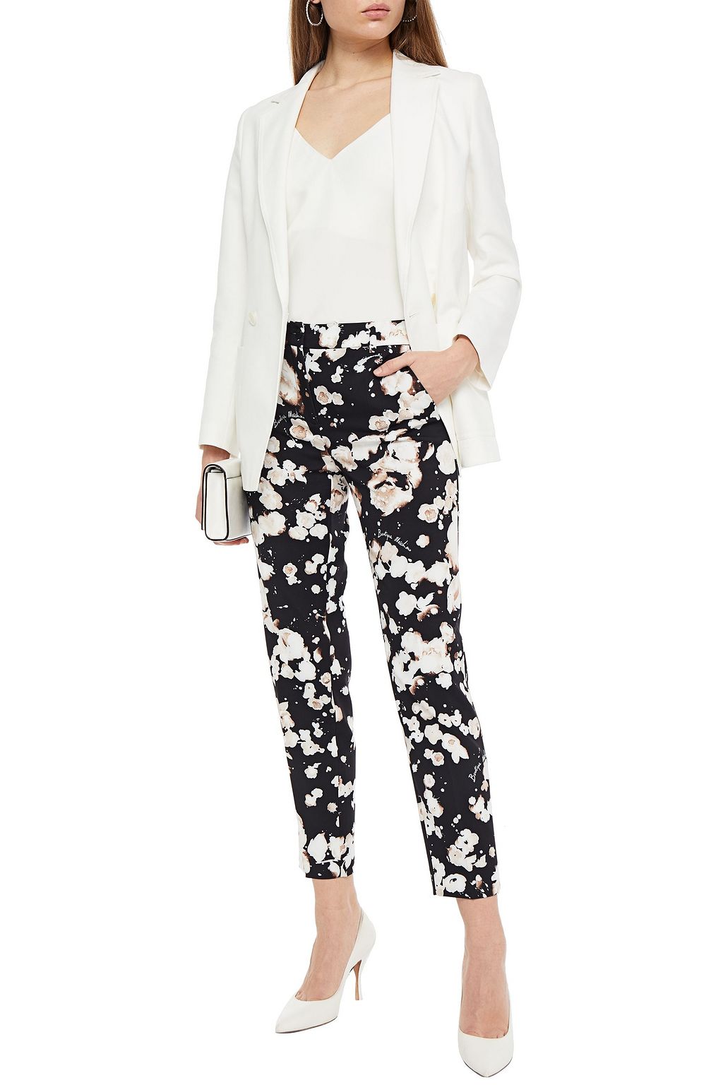 BOUTIQUE MOSCHINO Floral-print stretch-crepe tapered pants