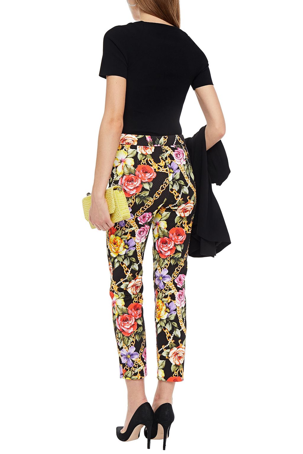 BOUTIQUE MOSCHINO Floral-print cotton-blend cloqué slim-leg pants