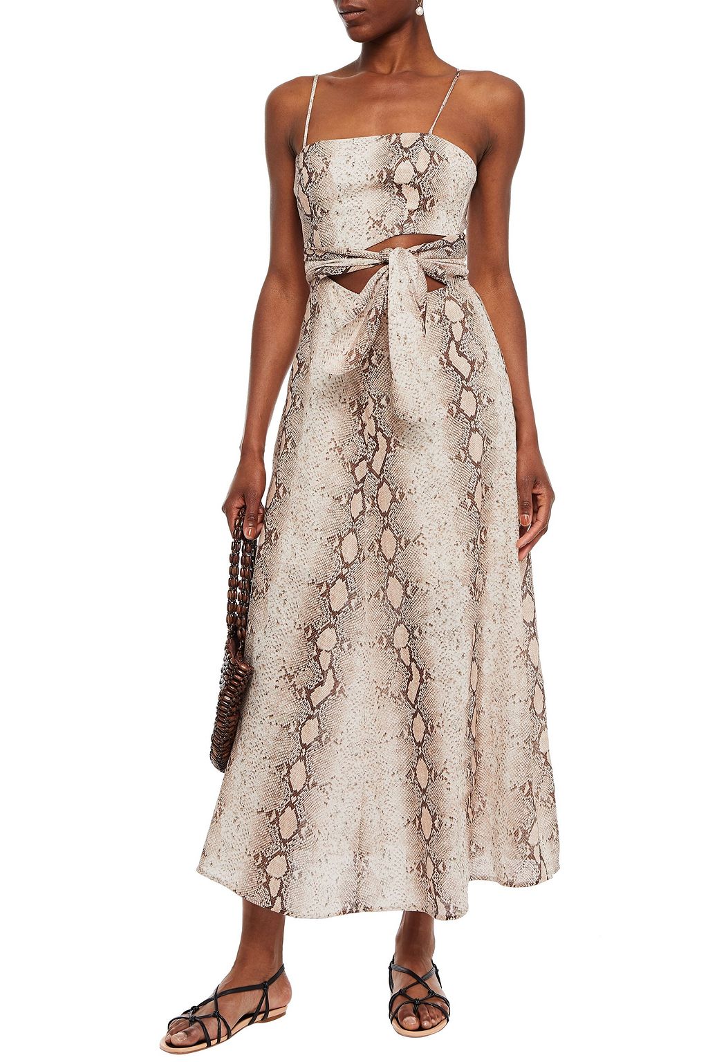 ZIMMERMANN Bellitude knotted cutout snake-print linen midi dress