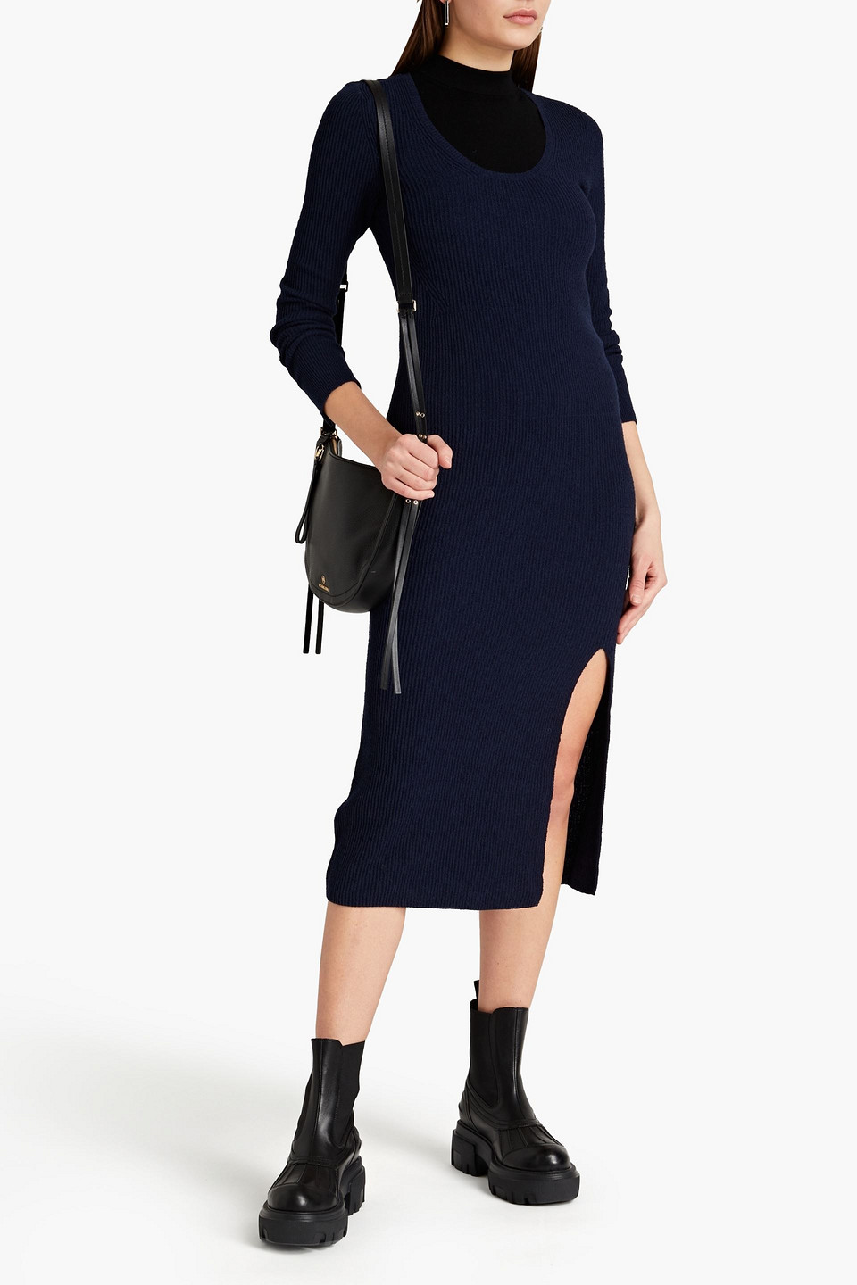 Rag & Bone Sunny Ribbed Cotton-blend Midi Dress In Navy