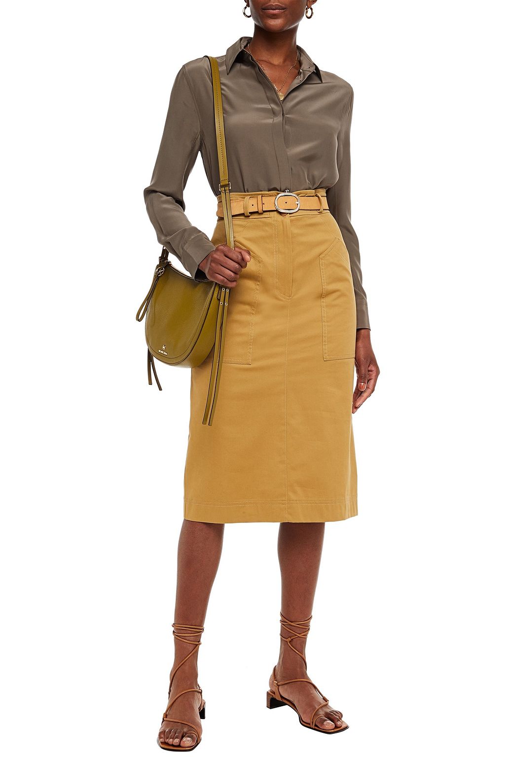 ALBERTA FERRETTI Cotton-blend twill pencil skirt