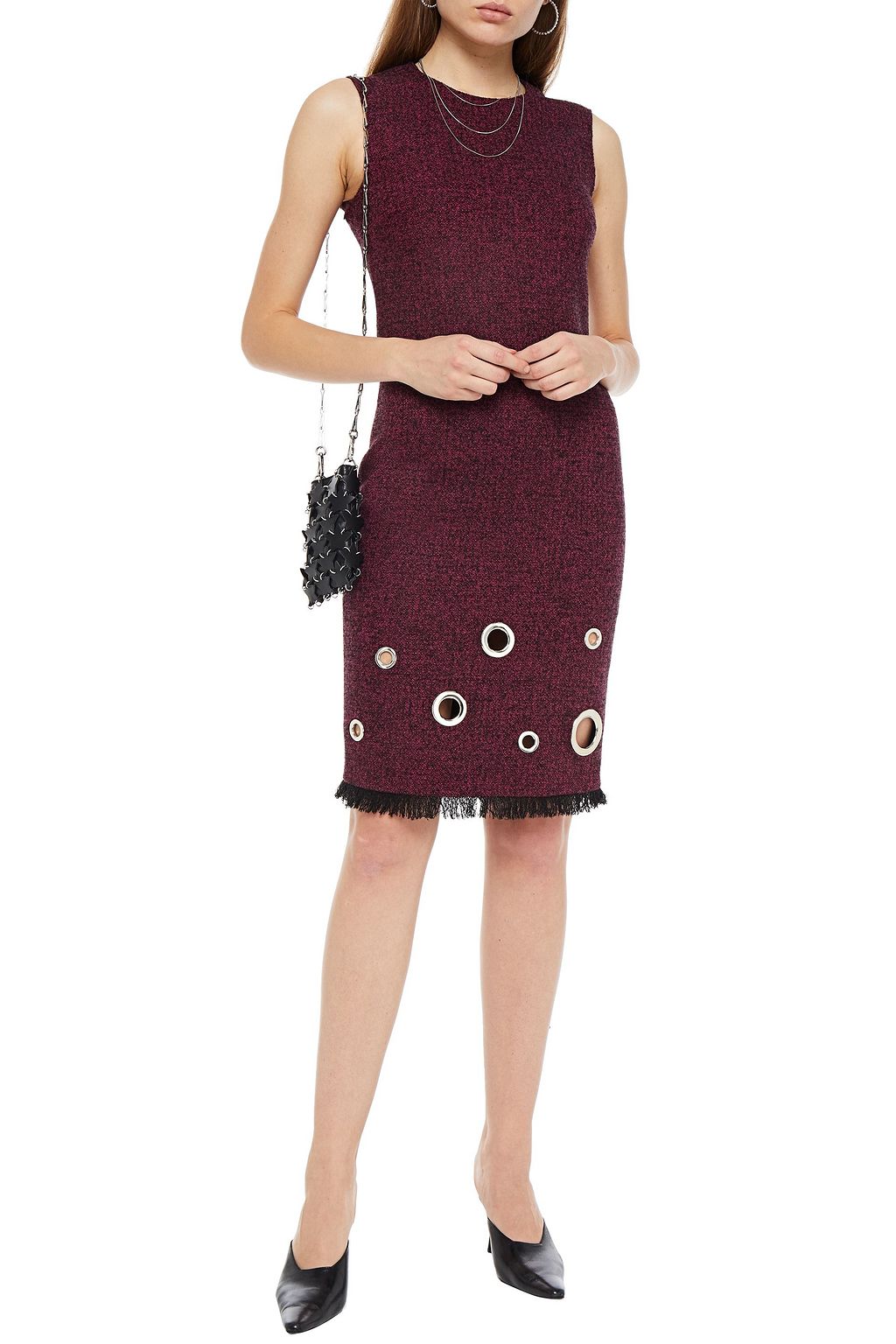 BOUTIQUE MOSCHINO Eyelet-embellished wool-blend bouclé-tweed dress
