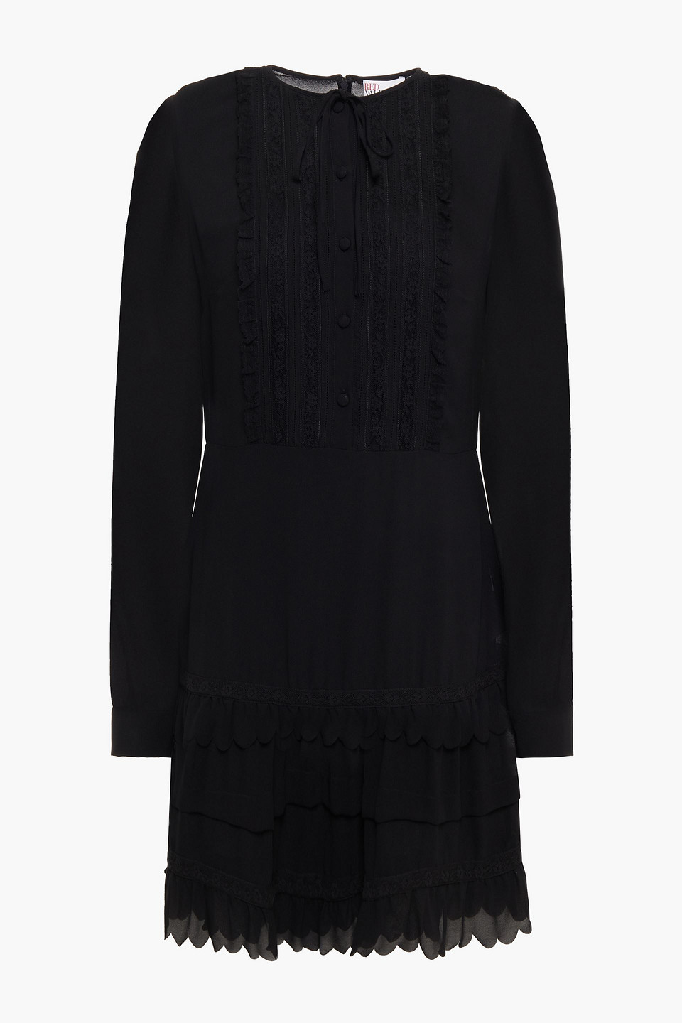 Redvalentino Woman Lace-trimmed Ruffled Stretch-crepe Mini Dress Black Size 42