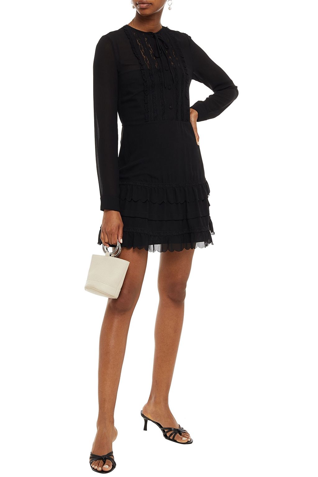 REDVALENTINO Tiered pussy-bow georgette mini dress