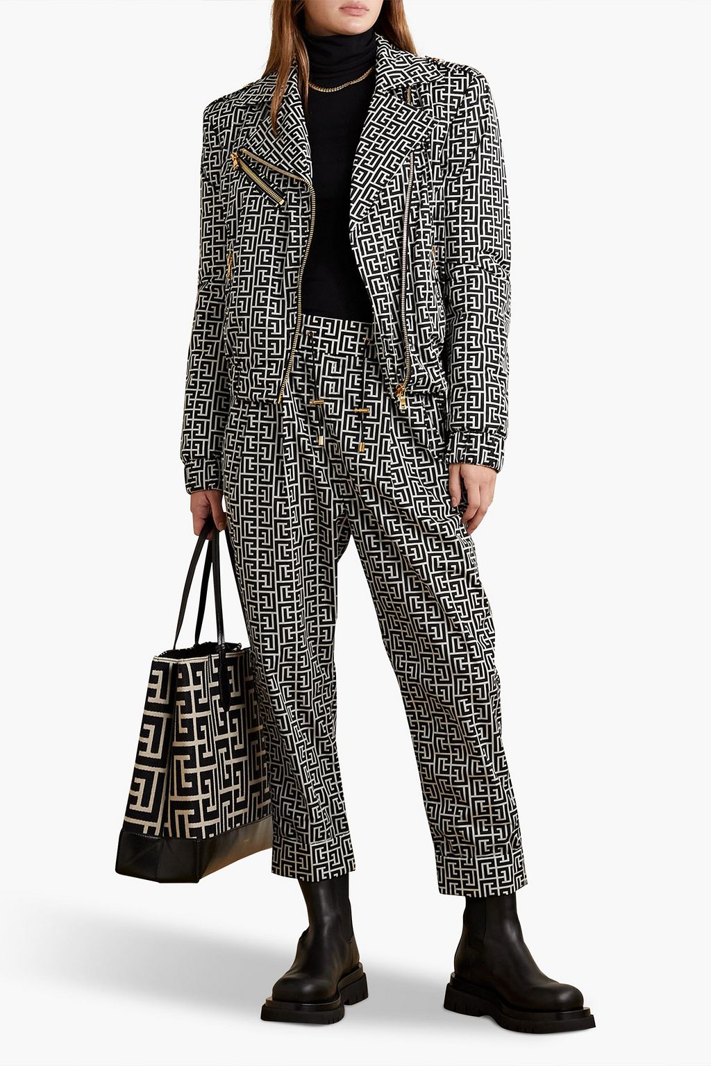 BALMAIN + Rossignol Ski printed padded shell biker jacket