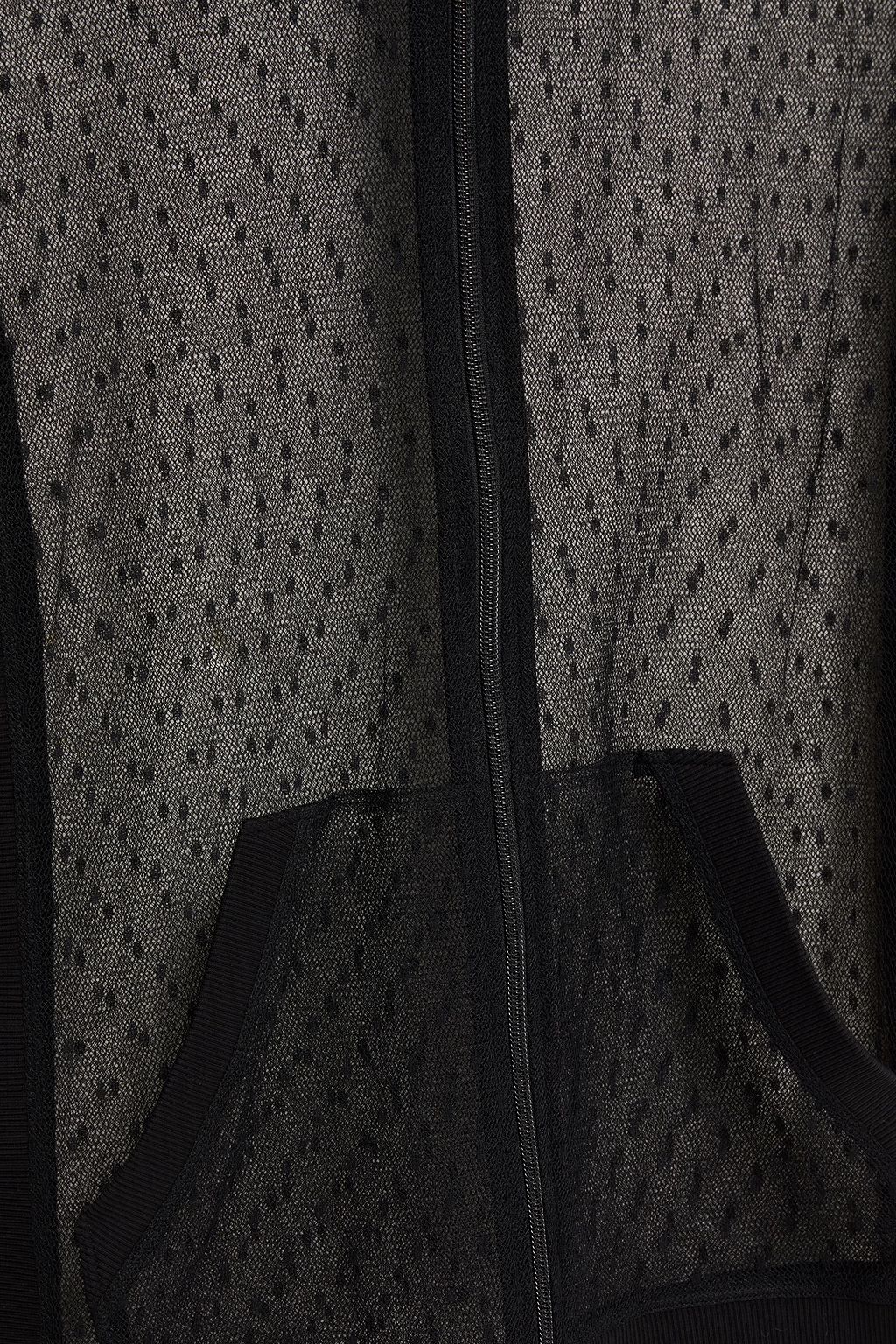 REDVALENTINO Paneled French terry and point d'esprit hooded track jacket